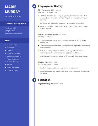 11B Infantryman Resume