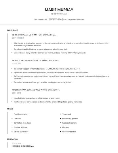 11B Infantryman Resume