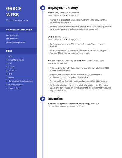 19D Cavalry Scout Resume