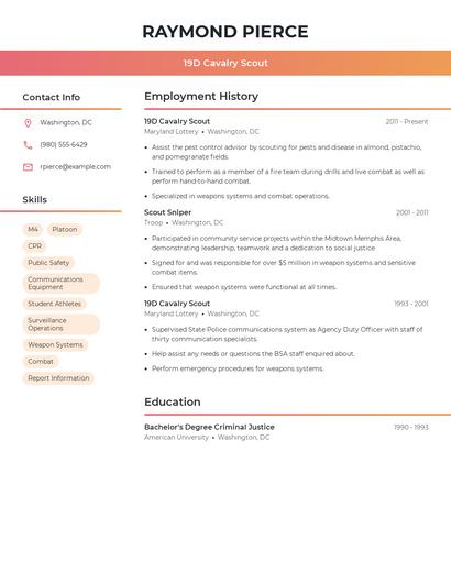 19D Cavalry Scout Resume