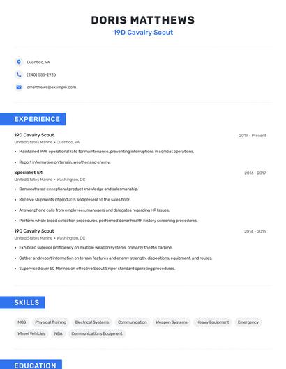 19D Cavalry Scout Resume