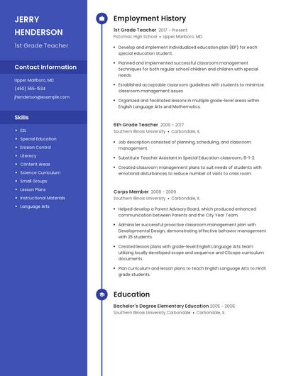1st Grade Teacher Resume