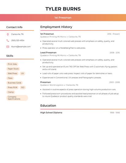 1st Pressman Resume