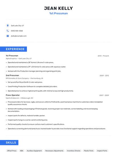 1st Pressman Resume