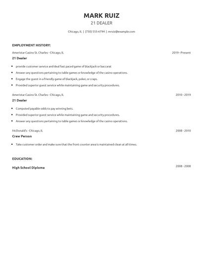 21 Dealer Resume