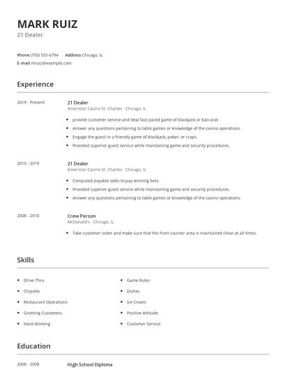 21 Dealer Resume