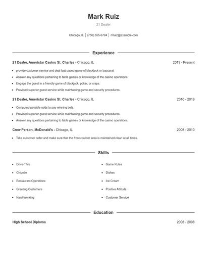 21 Dealer Resume