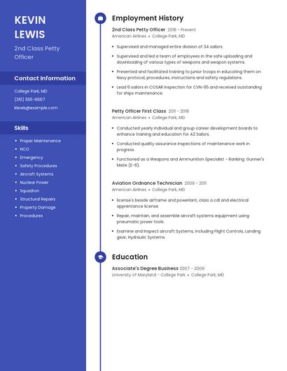 2nd Class Petty Officer Resume