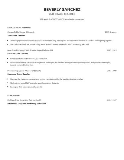 2nd Grade Teacher Resume