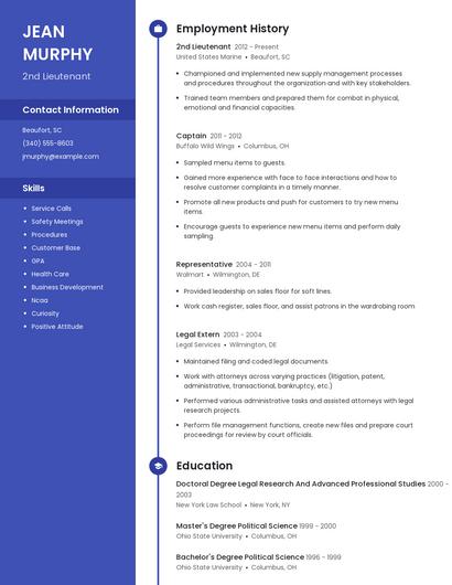 2nd Lieutenant Resume