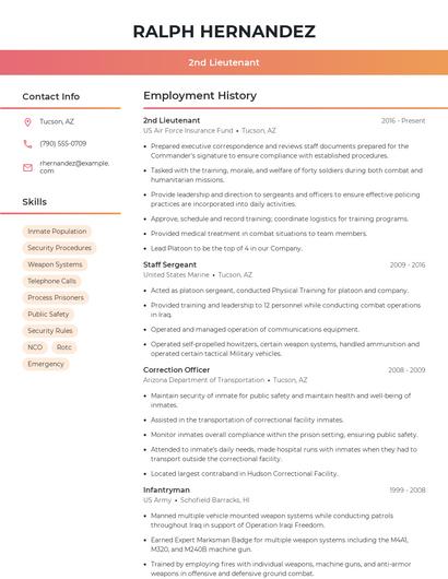 2nd Lieutenant Resume