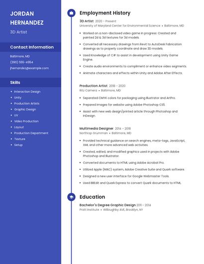 3D Artist Resume