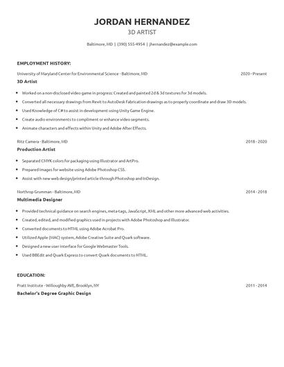 3D Artist Resume