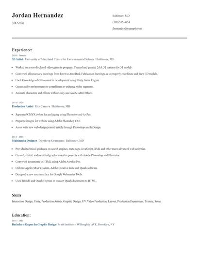 3D Artist Resume