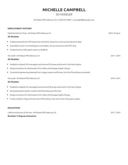 3D Modeler Resume