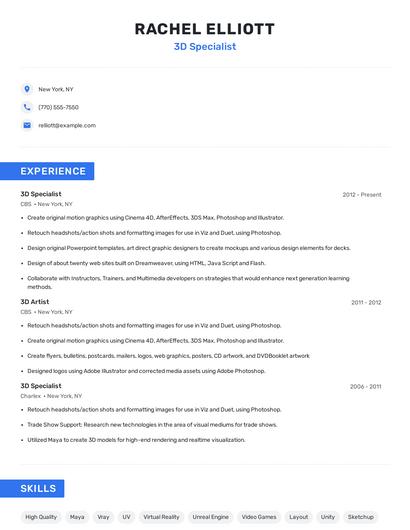 3D Specialist Resume
