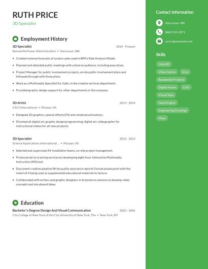 3D Specialist Resume