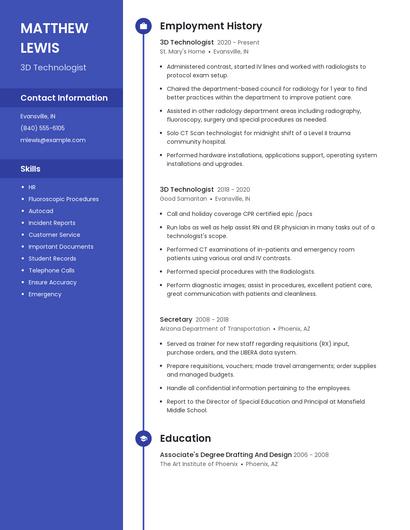 3D Technologist Resume