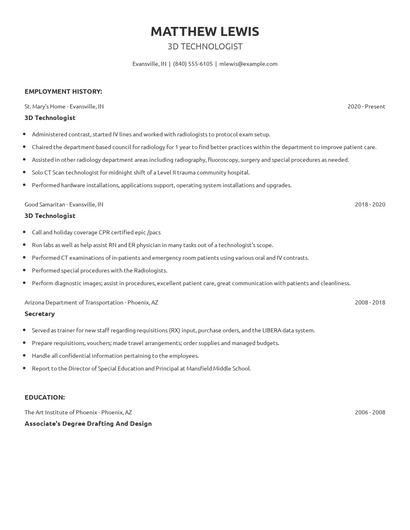 3D Technologist Resume