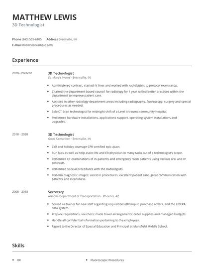 3D Technologist Resume