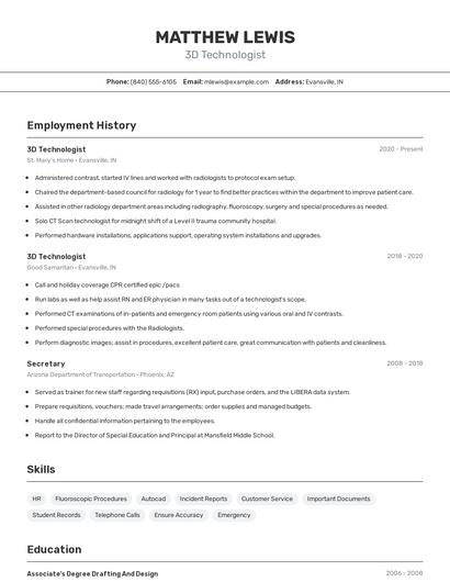 3D Technologist Resume