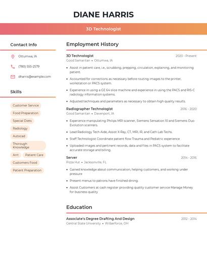 3D Technologist Resume