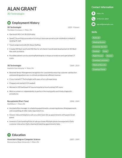 3D Technologist Resume
