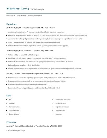 3D Technologist Resume
