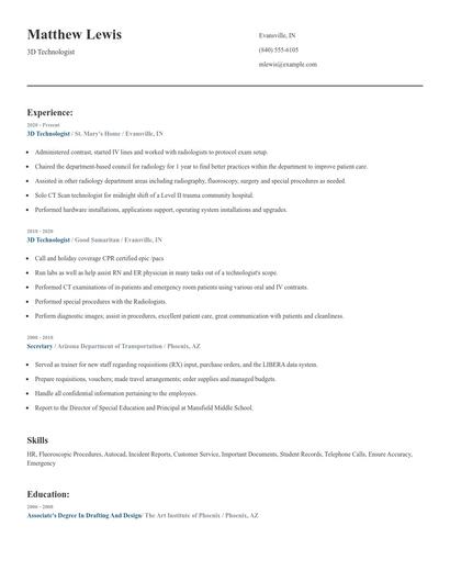 3D Technologist Resume