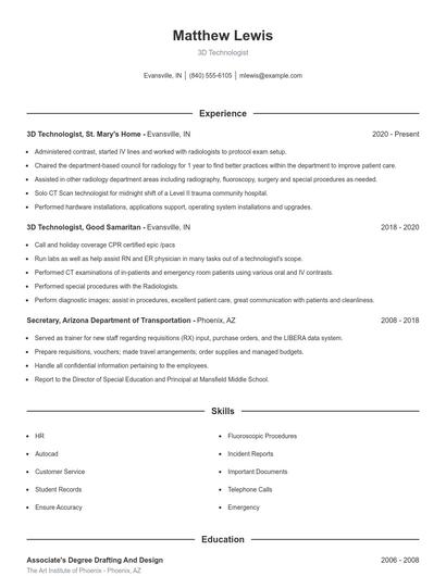 3D Technologist Resume