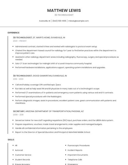 3D Technologist Resume