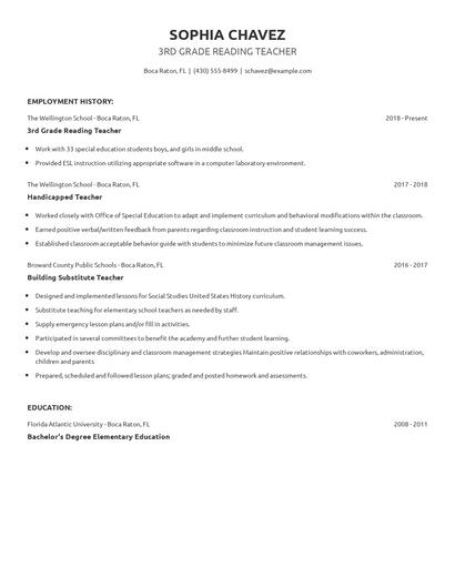 3rd Grade Reading Teacher Resume