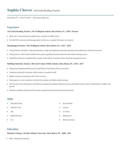3rd Grade Reading Teacher Resume