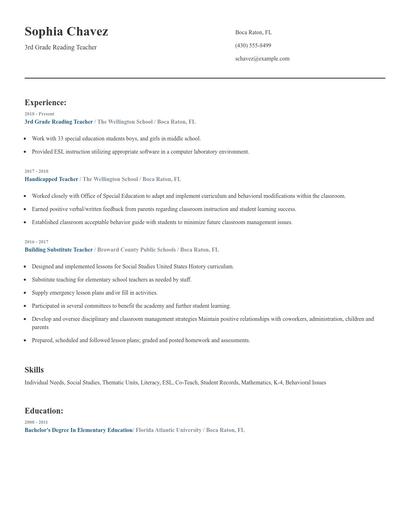 3rd Grade Reading Teacher Resume