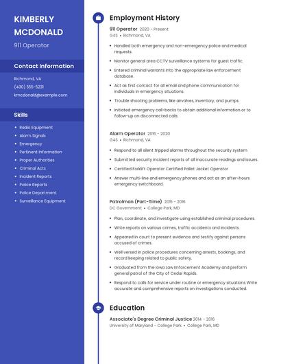 911 Operator Resume