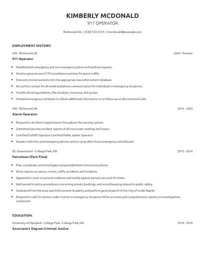911 Operator Resume