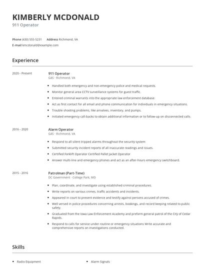 911 Operator Resume