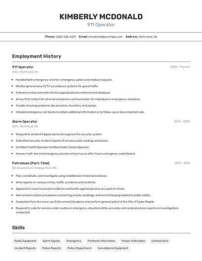 911 Operator Resume