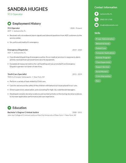 911 Operator Resume