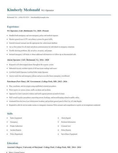911 Operator Resume