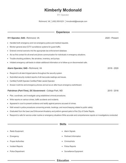 911 Operator Resume