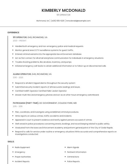 911 Operator Resume