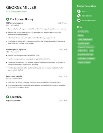 911 Telecommunicator Resume