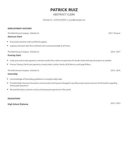 Abstract Clerk Resume