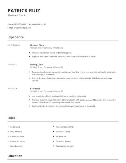 Abstract Clerk Resume