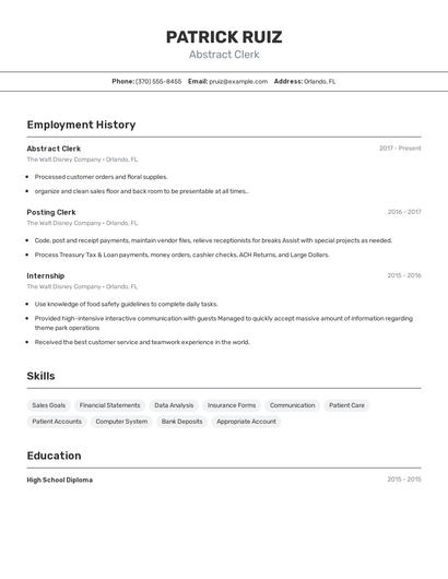 Abstract Clerk Resume
