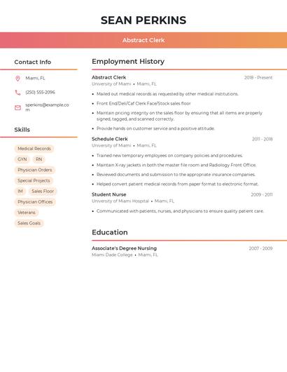 Abstract Clerk Resume