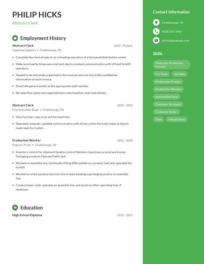 Abstract Clerk Resume