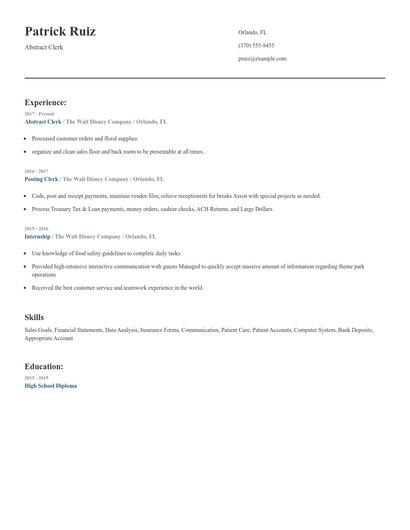 Abstract Clerk Resume