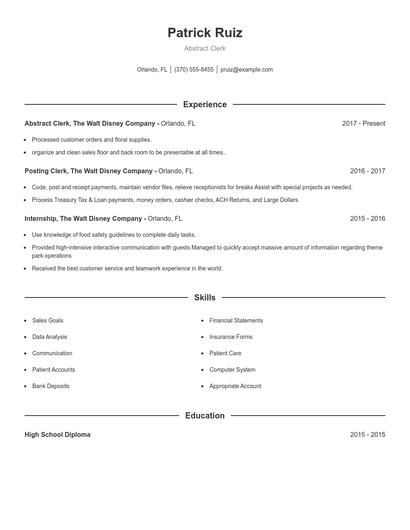 Abstract Clerk Resume